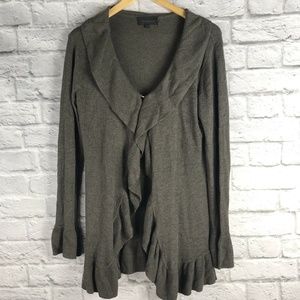 Harmonic Size M Cardigan Ruffle Trim Brown Open
